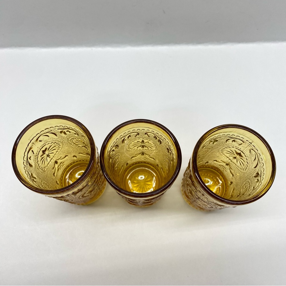 Vintage Brockway Glass American Concord Amber Juice Glasses Set of Three MCM - Picture 3 of 8